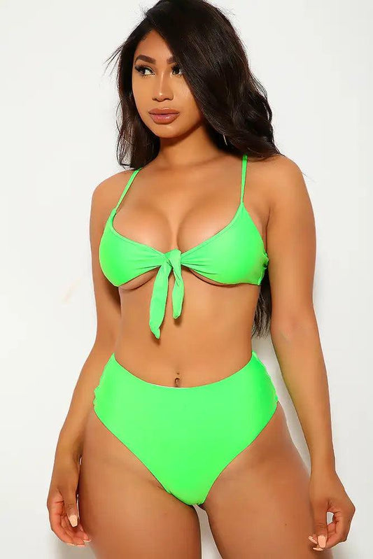 Lime Tie Knot Two Piece Swimsuit - Babewear