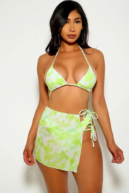 Lime White Two Tone Three Piece Swimsuit - Babewear