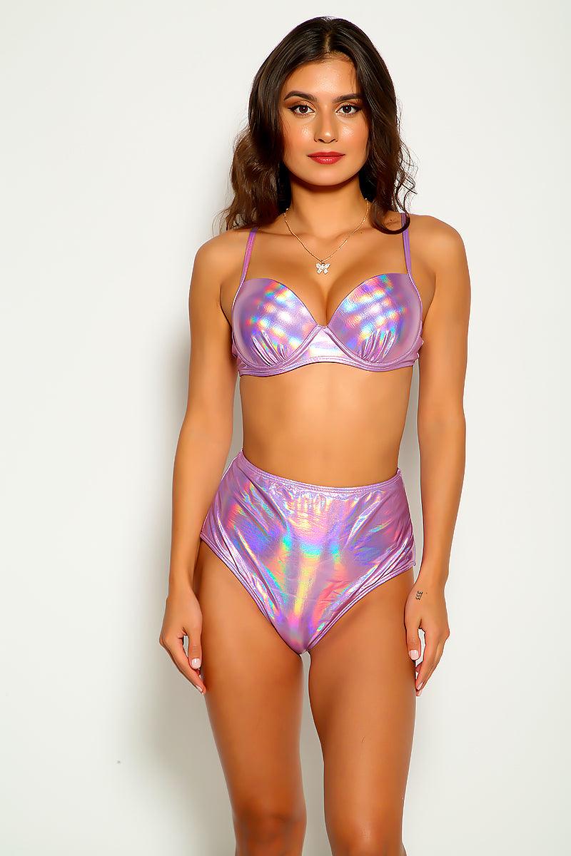 Metallic Pink High Waist Two Piece Swimsuit