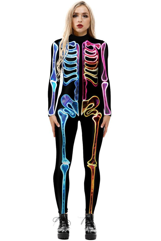 Multi Neon Skeleton Black Jumpsuit