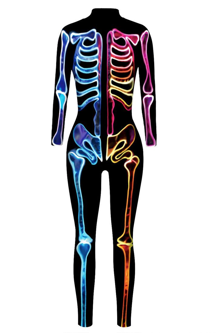 Multi Neon Skeleton Black Jumpsuit