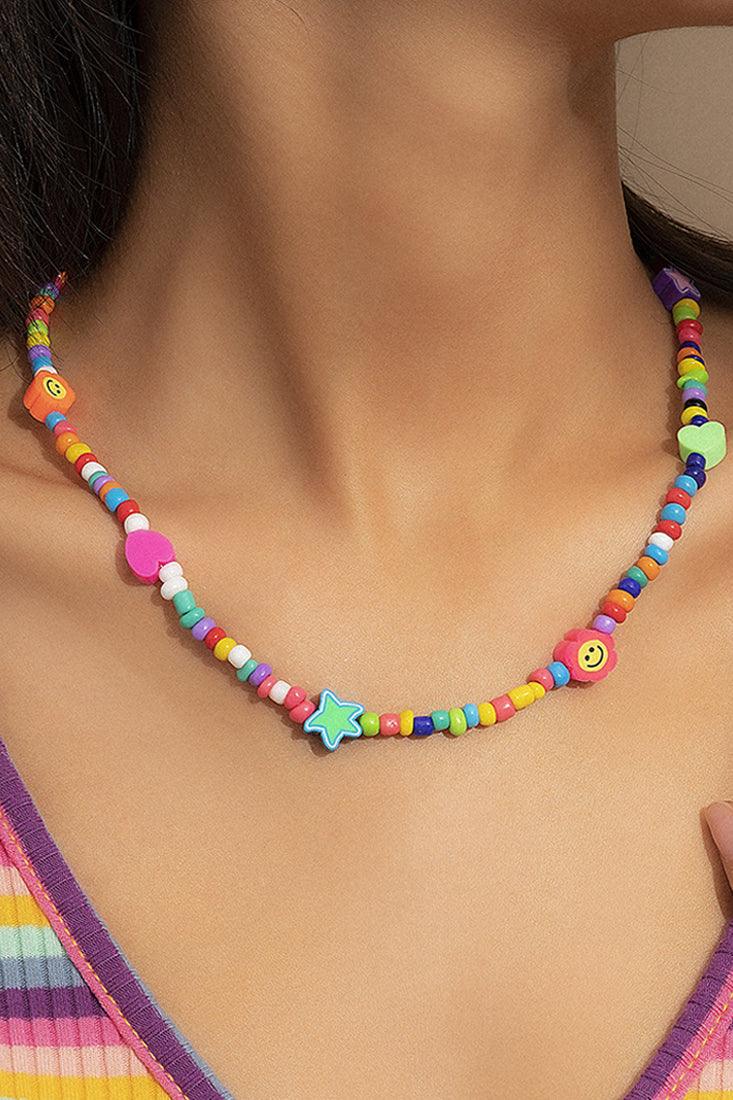 Multi Star Heart Flower Charm Bead Necklace