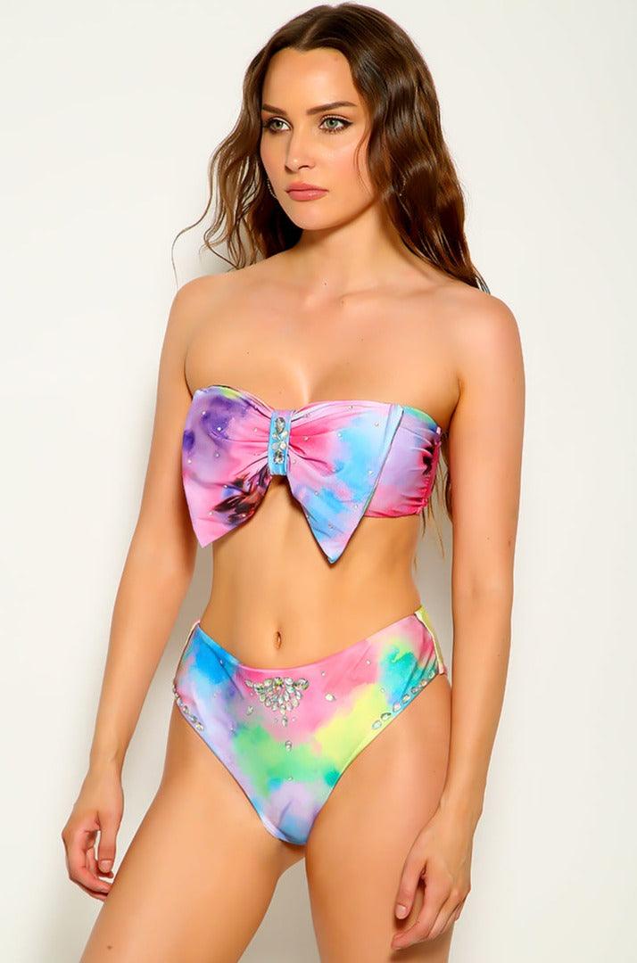 Multi Tie Dye Printed Strapless Sexy Two Piece Sexy Swimsuit