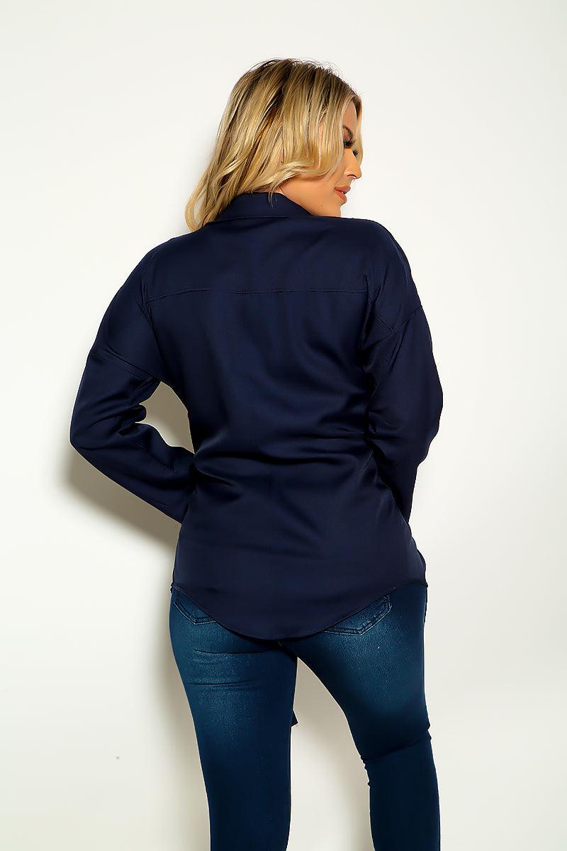 Navy Open Front Long Sleeve Loose Cardigan