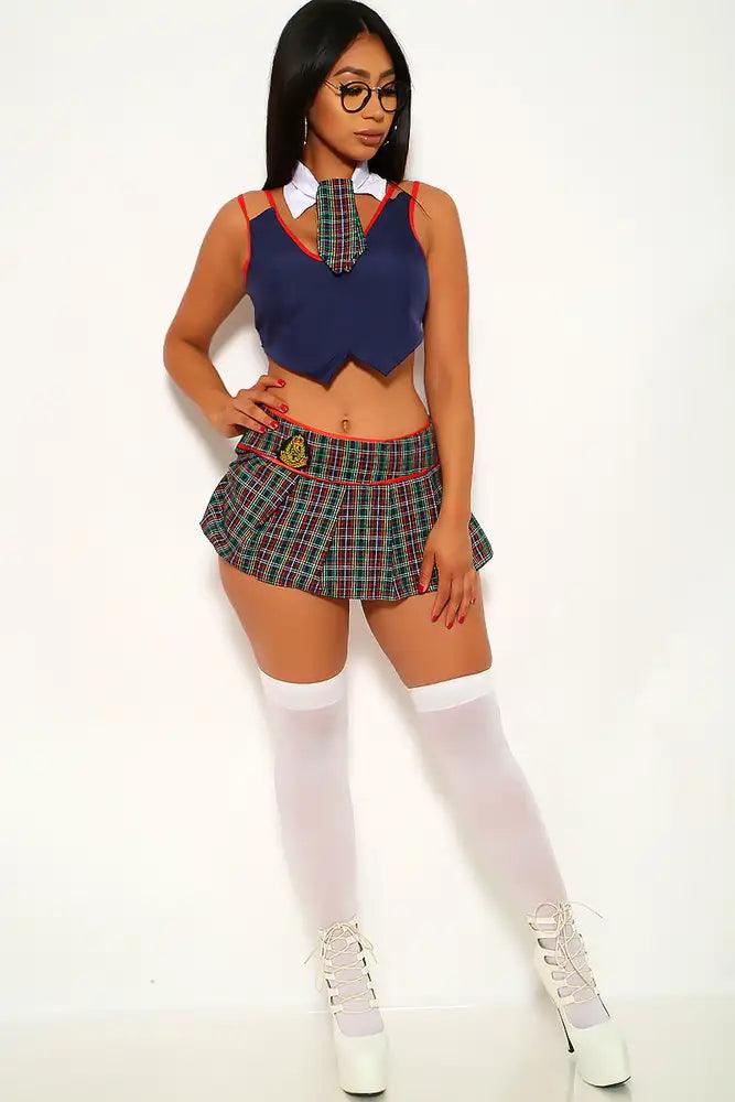 Navy Plaid Schoolgirl Police Academy 4pc Sexy Costume