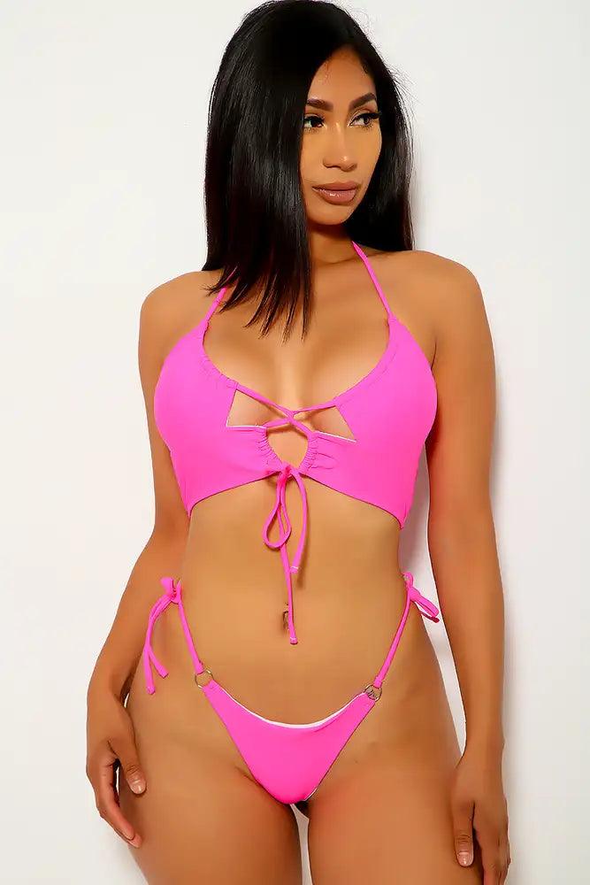 Neon Fuchsia Strappy Two Piece Swimsuit - Babewear