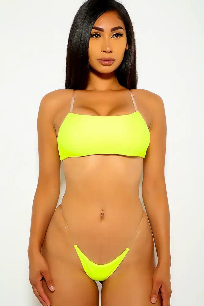 Neon Lime Clear Cheeky Two Piece Swimsuit - Babewear