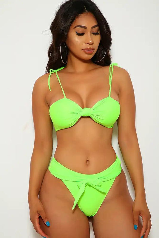 Neon Lime Tie Knot Two Piece Swimsuit - Babewear