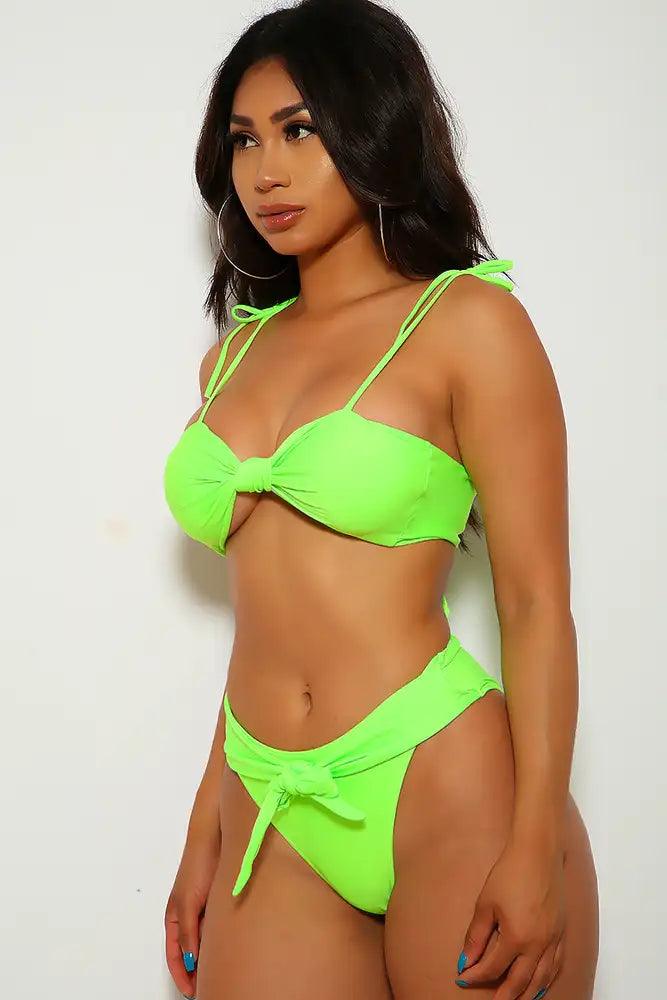 Neon Lime Tie Knot Two Piece Swimsuit