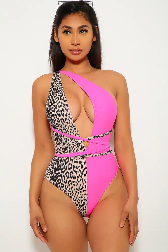 Neon Pink Leopard Print One Piece Monokini - Babewear