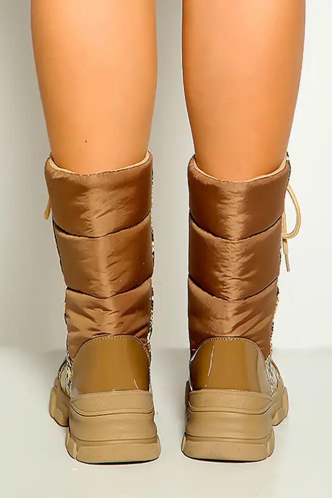 Nude Snake Print Lace Up Combat Boots