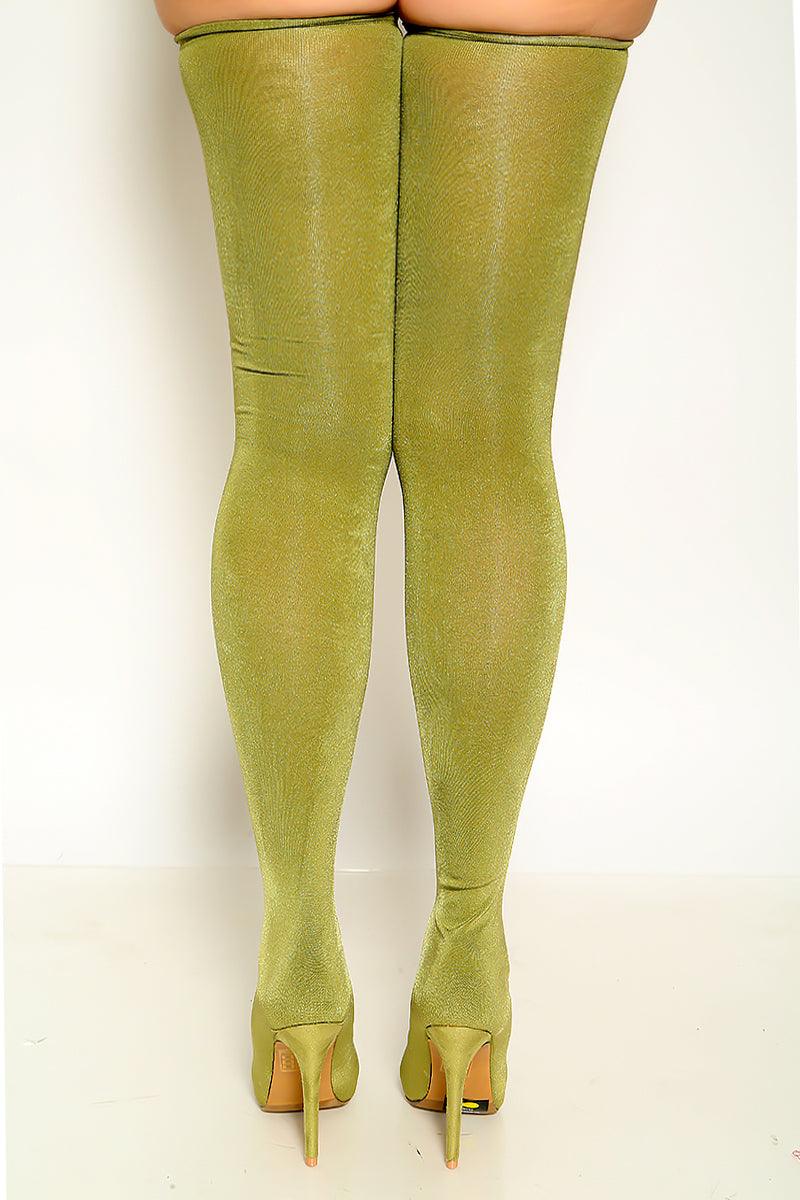 Olive Pointy Toe Mesh Sexy Single Sole Thigh High Heel Boots