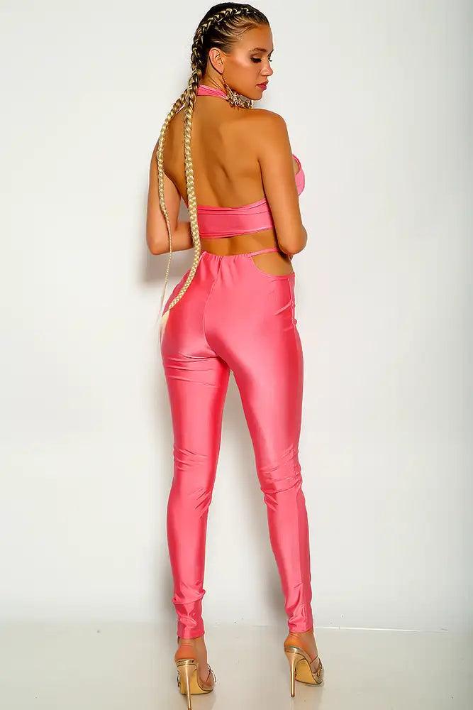 Pink Cross Halter Side Tie Two Piece Outfit