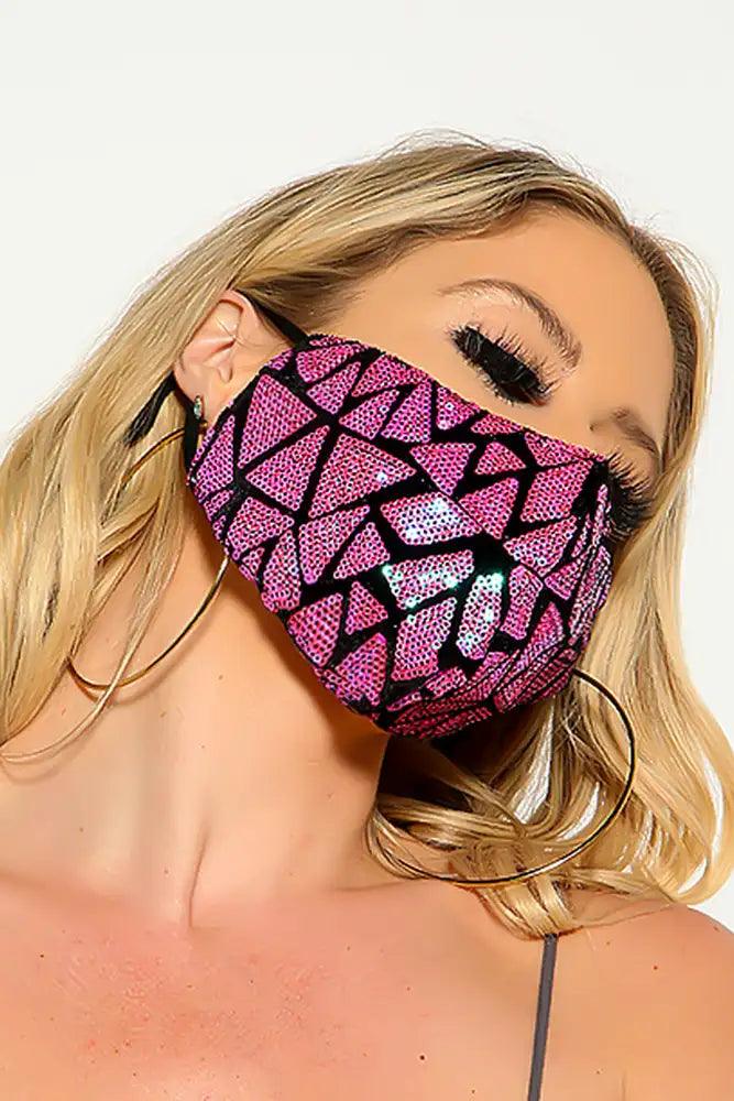 Pink Purple Sequin Geometric Print Fashion Mask