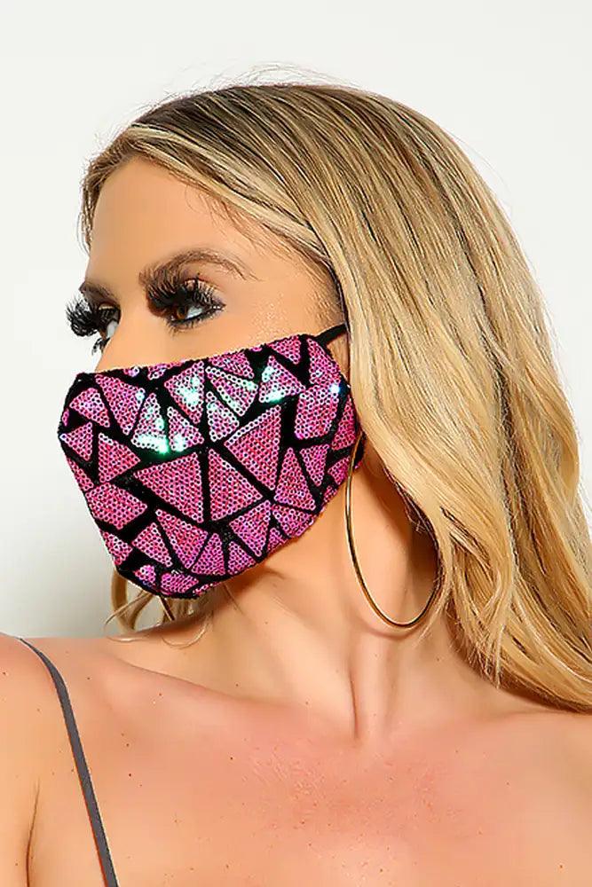 Pink Purple Sequin Geometric Print Fashion Mask