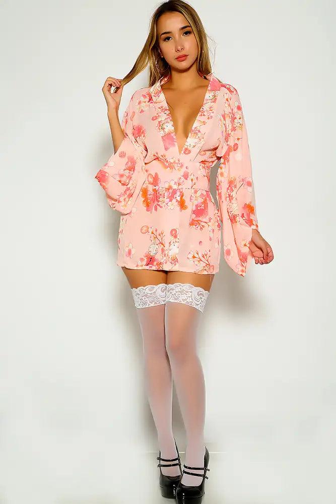 Pink Sexy Floral Print Traditional Japanese Kimono Exotic Costume - Babewear