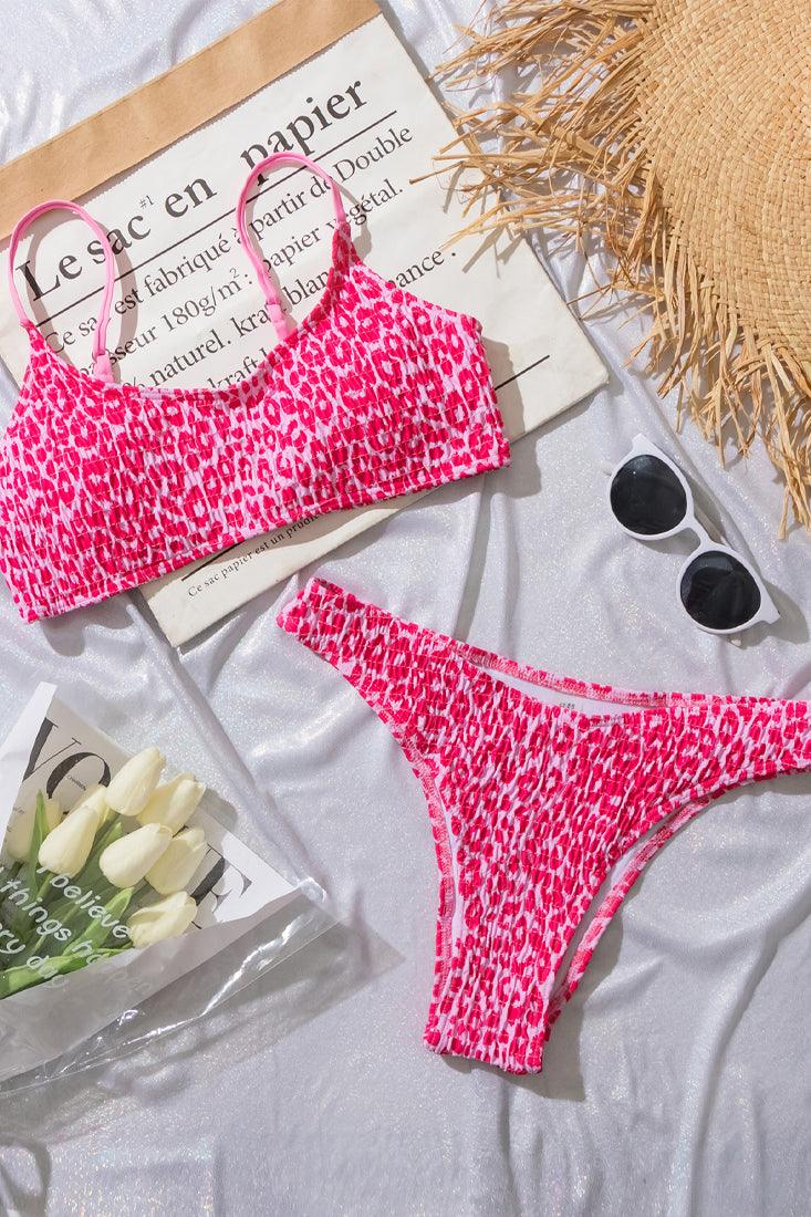 Pink Shirred Cheeky 2 Pc Sexy Swimsuit Set Bikini