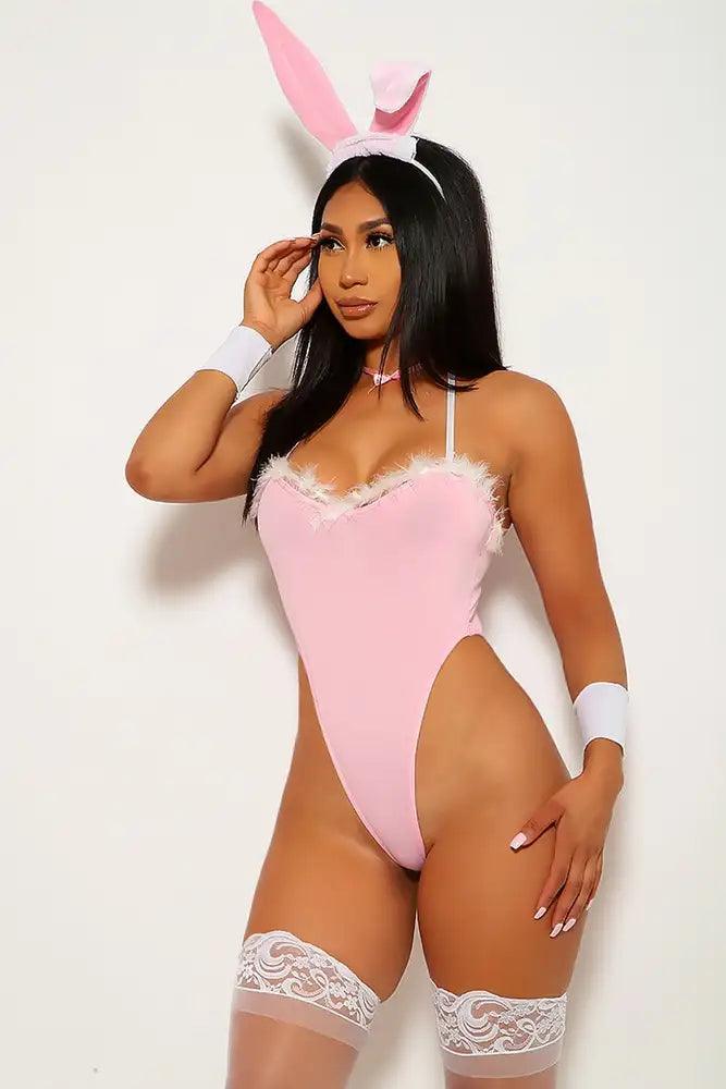 Pink Strapless High Cut Sexy Bunny Costume