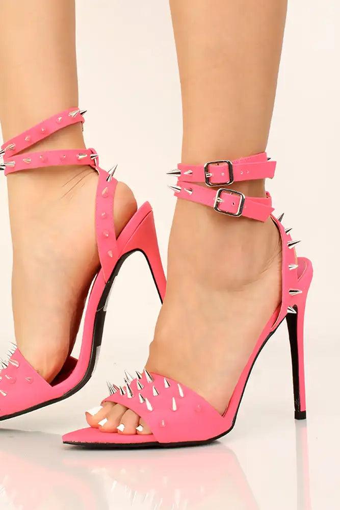 Pink Stud Accent Open Toe High Heels