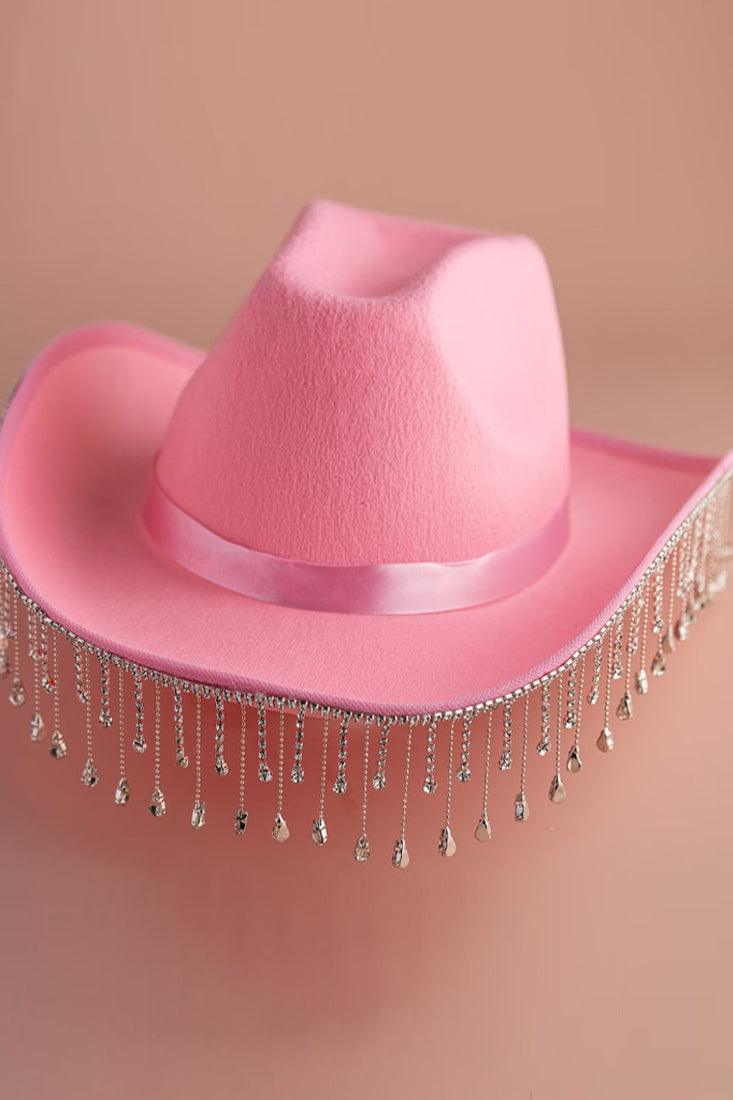 Pink Western Rhinestone Fringe Cowboy Hat