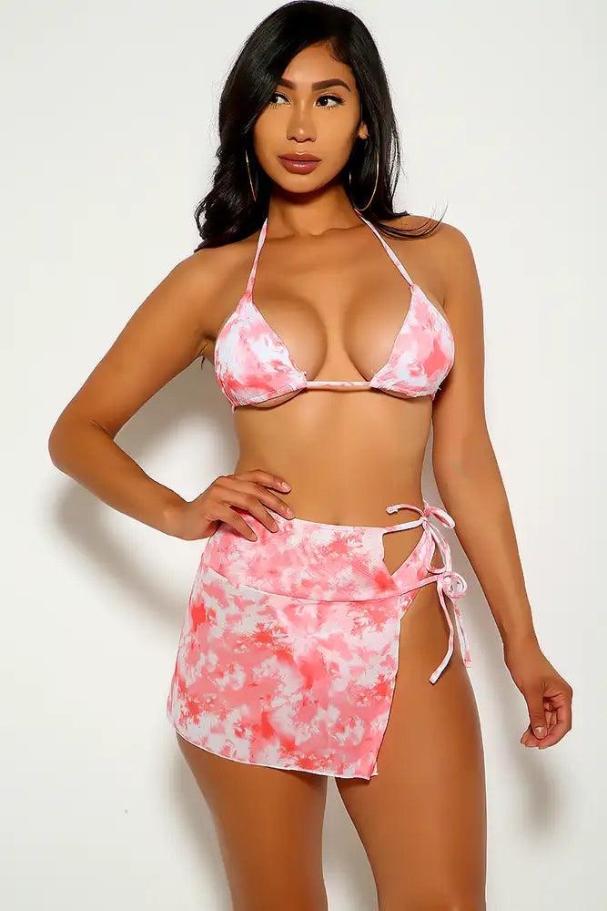 Pink White Two Tone Three Piece Swimsuit - Babewear