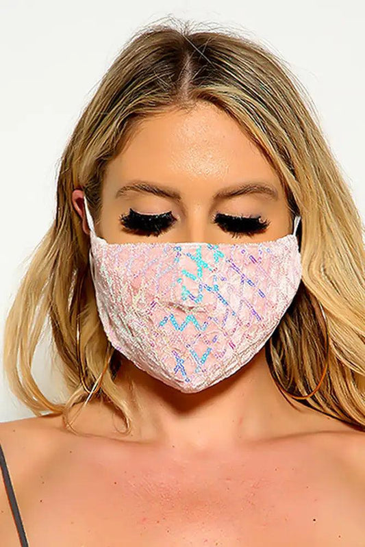 Pink White Velvet Sequin Fashion Mask - Babewear