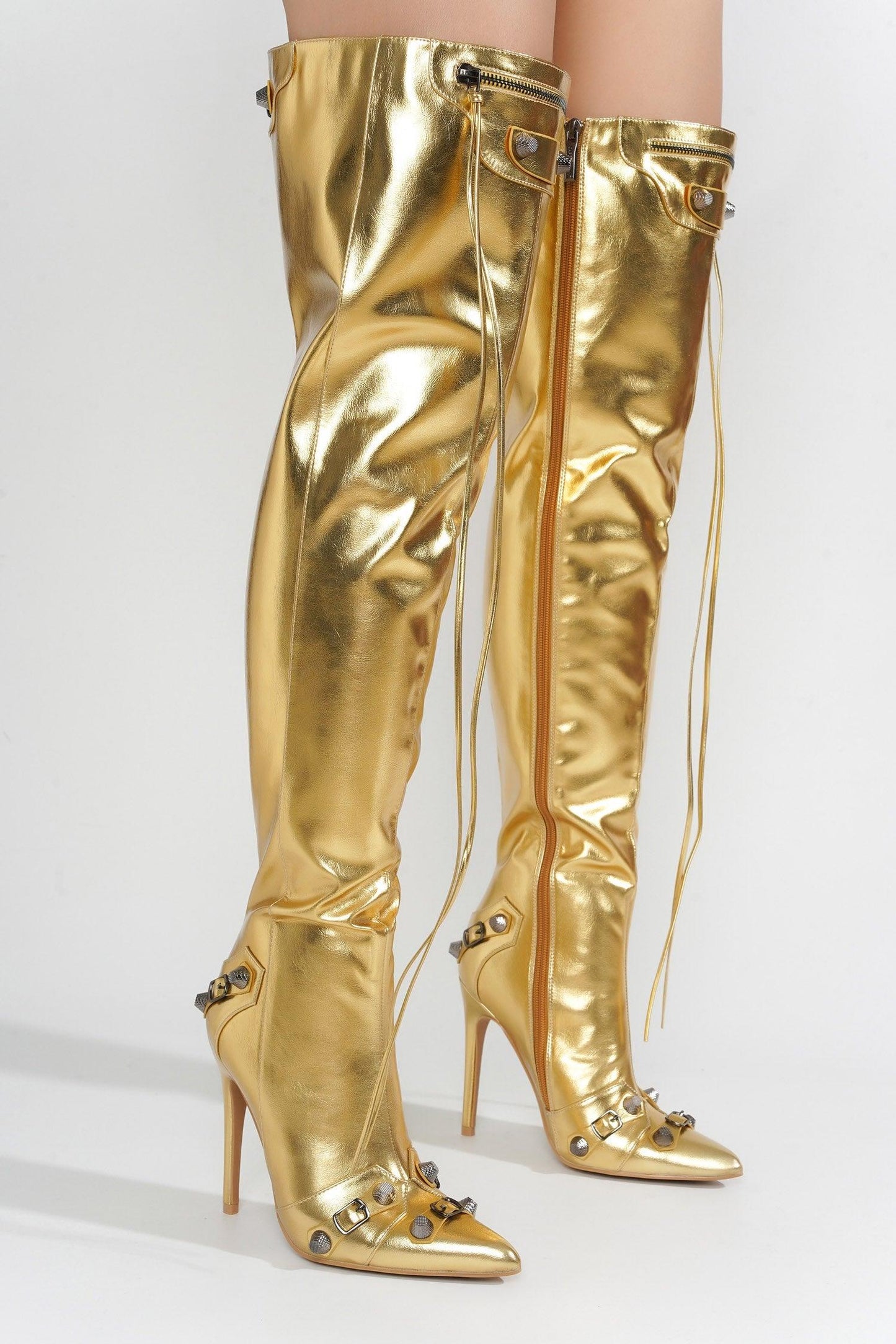 POFIN-2 - GOLD Thigh High Boots