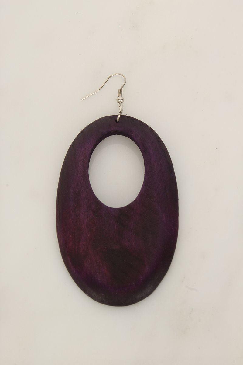 Purple Oval Wooden Earrings