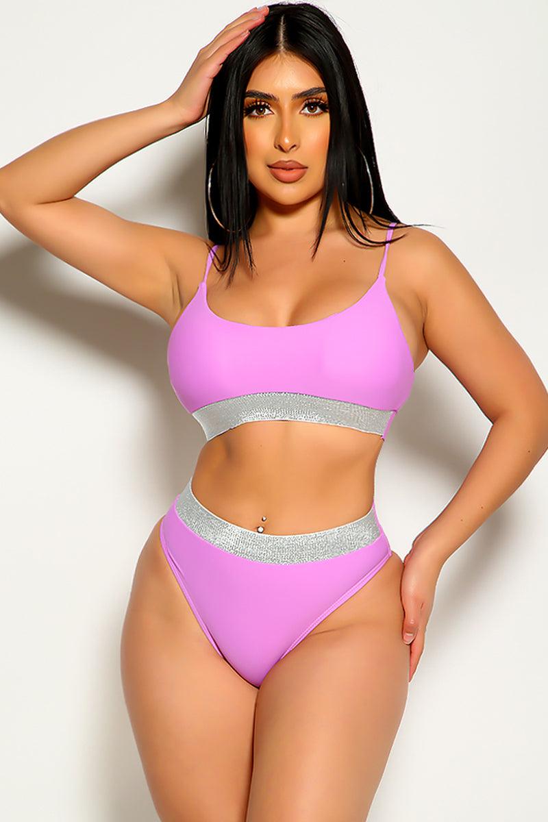 Purple Shimmery Mid Rise Two Piece Swimsuit