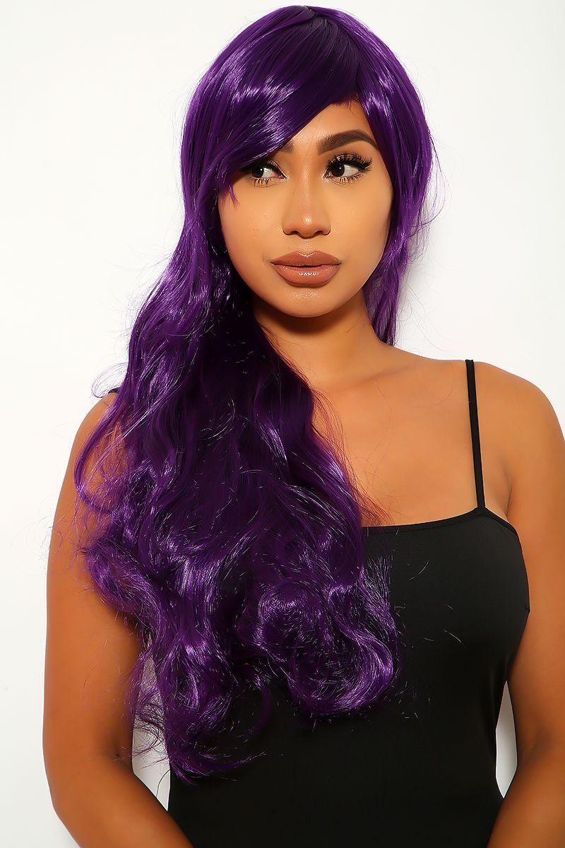 Purple Wavy Bangs Long Costume Wig