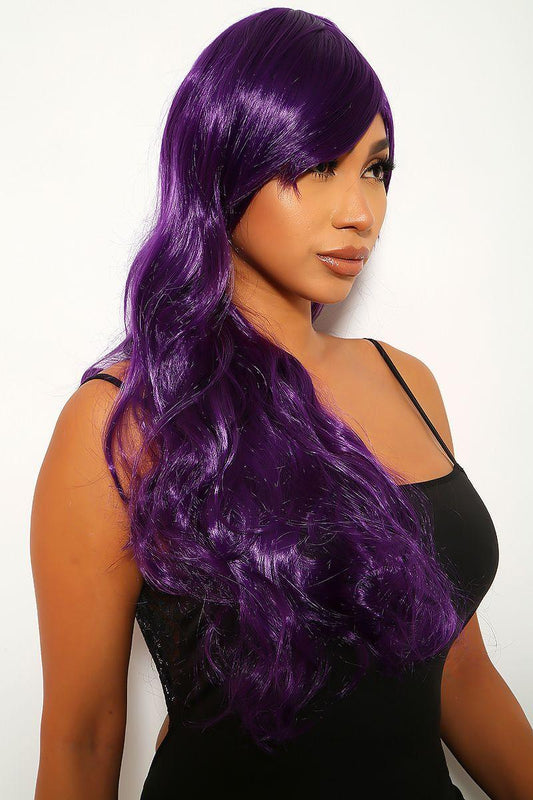 Purple Wavy Bangs Long Costume Wig