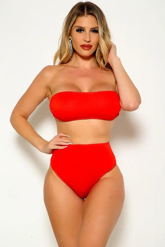 Red Bandeau Sexy High Waist Swimsuit