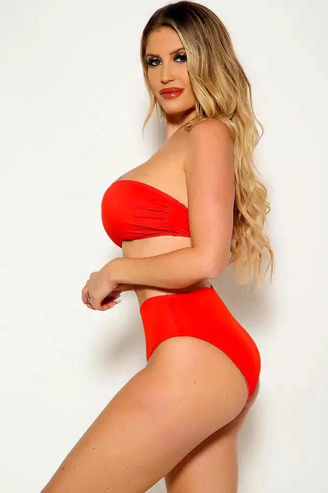 Red Bandeau Sexy High Waist Swimsuit