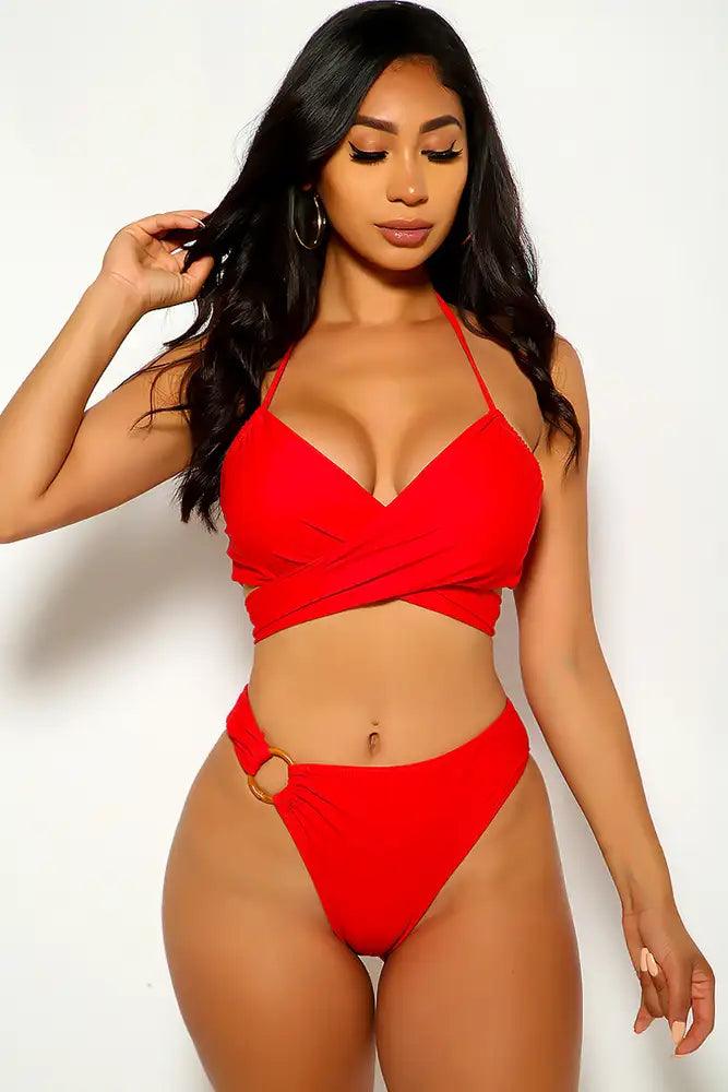 Red Criss Cross Two Piece Swimsuit - Babewear