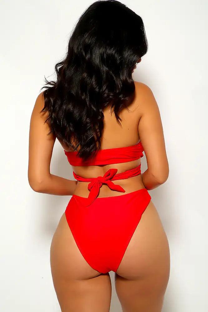 Red Criss Cross Two Piece Swimsuit