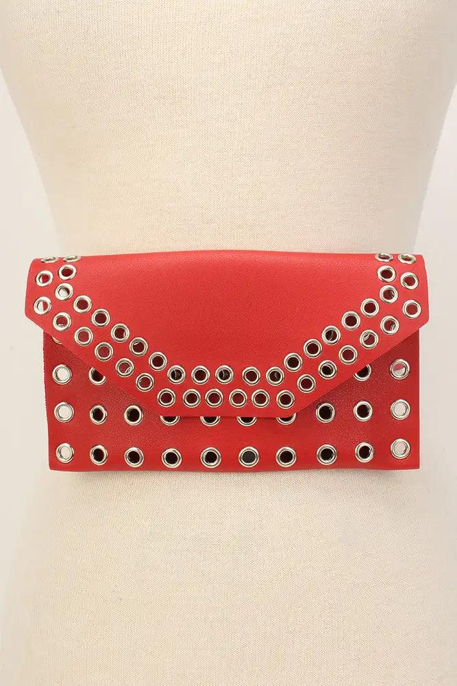 Red Cut Out Faux Leather Mini Fanny Pack - Babewear