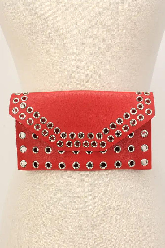 Red Cut Out Faux Leather Mini Fanny Pack - Babewear