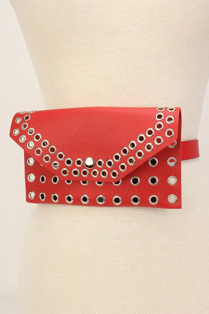 Red Cut Out Faux Leather Mini Fanny Pack