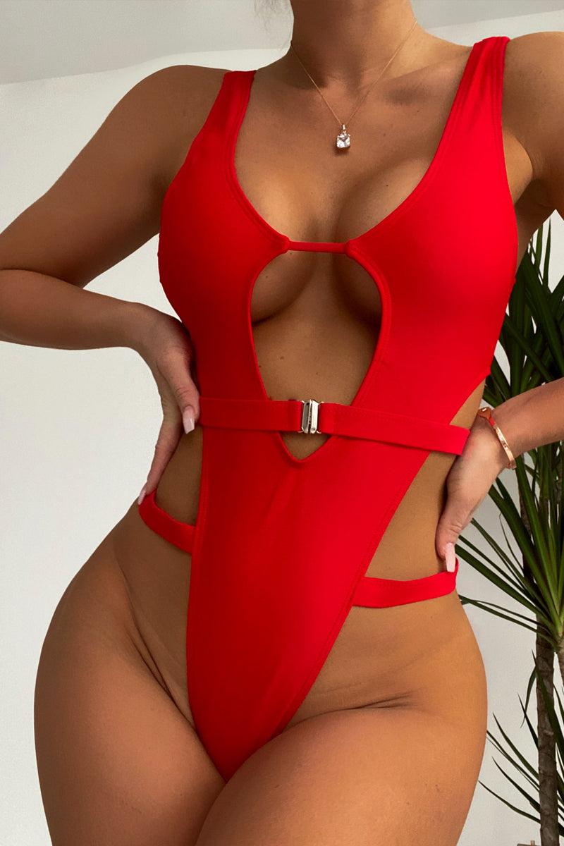 Red Cut Out Sexy One Piece Monokini