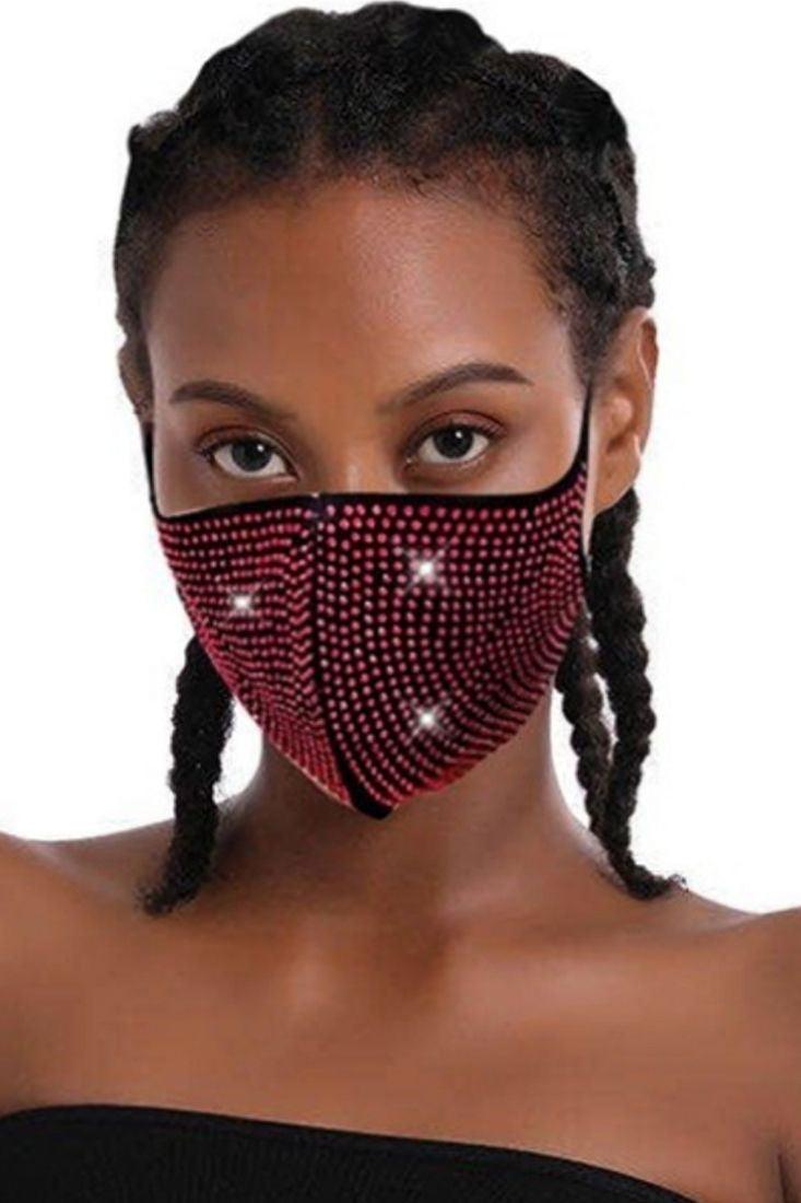 Red Rhinestone Accent Face Mask