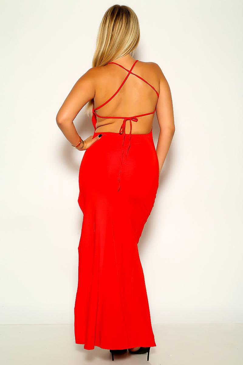 Red Sleeveless Side Slit Sexy Maxi Plus Size Dress