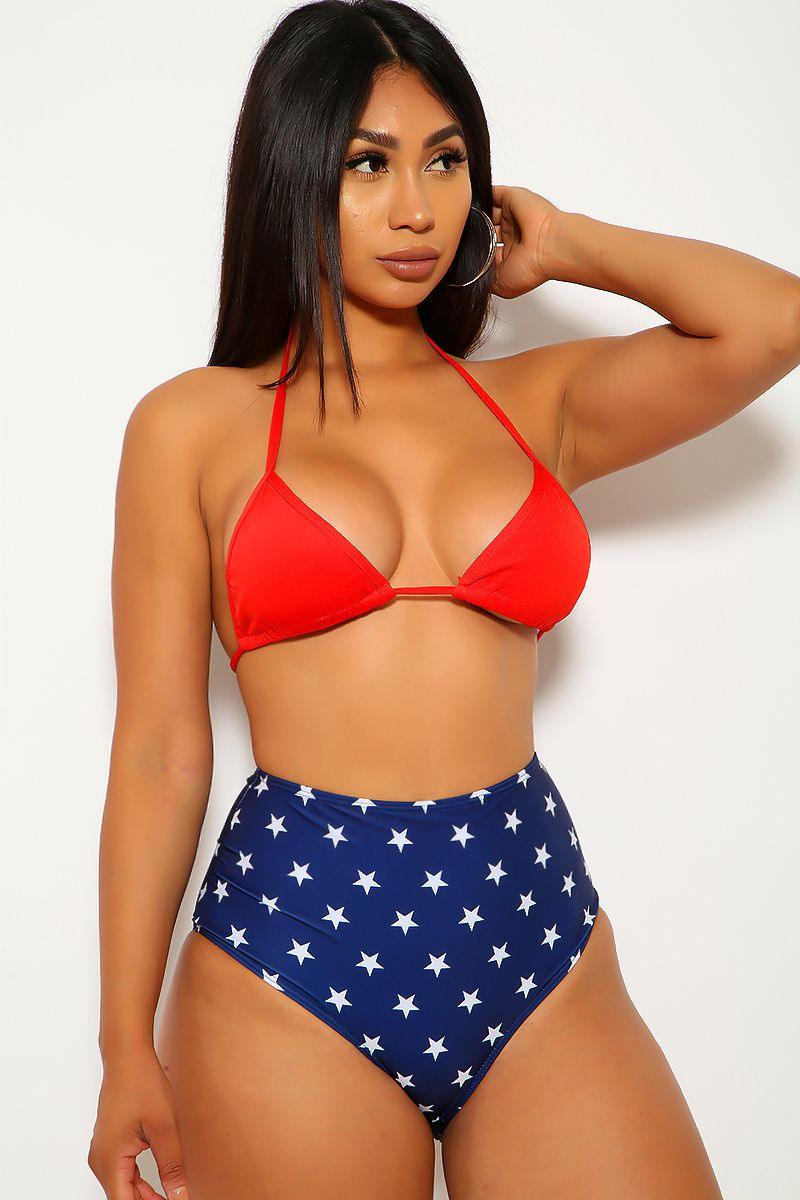 Red Star Print Two Piece Swimsuit - Babewear