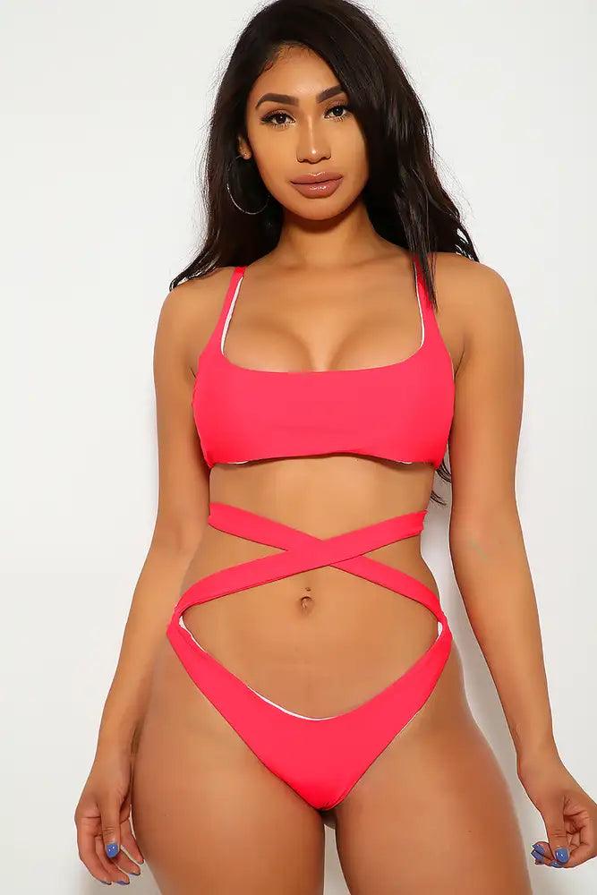 Red Wrap Around Tie Knot Two Piece Swimsuit - Babewear