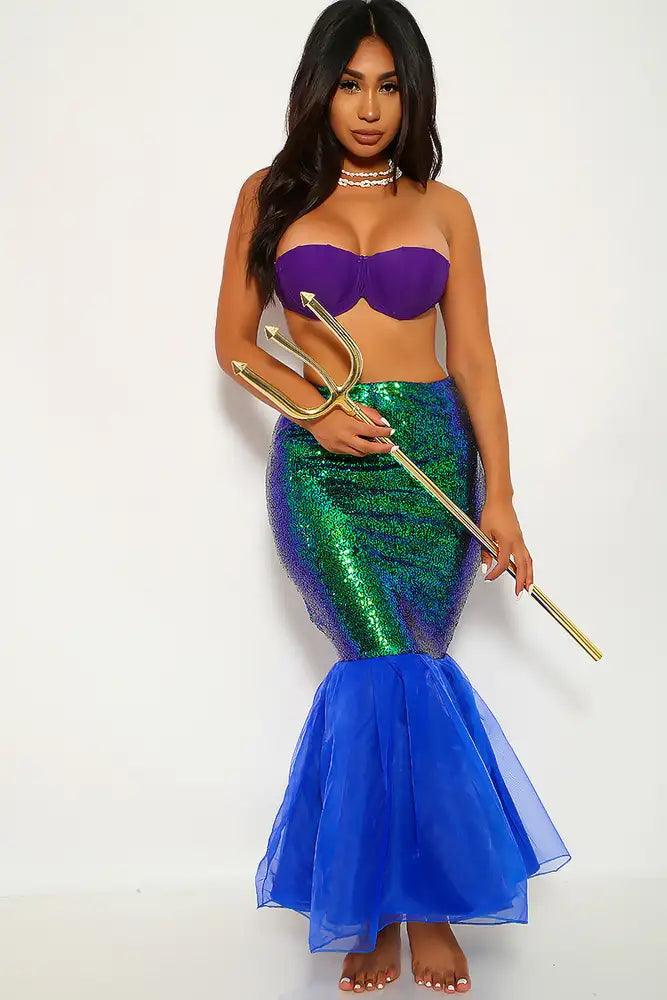 Royal Blue Green Mermaid Skirt One Piece Costume - Babewear