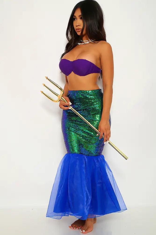 Royal Blue Green Mermaid Skirt One Piece Costume