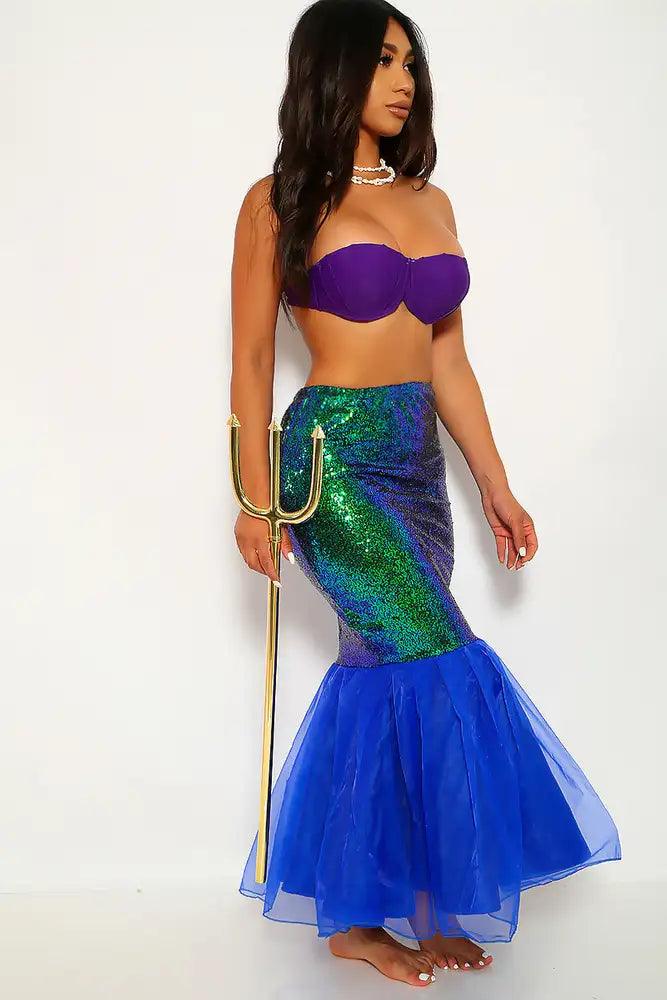 Royal Blue Green Mermaid Skirt One Piece Costume