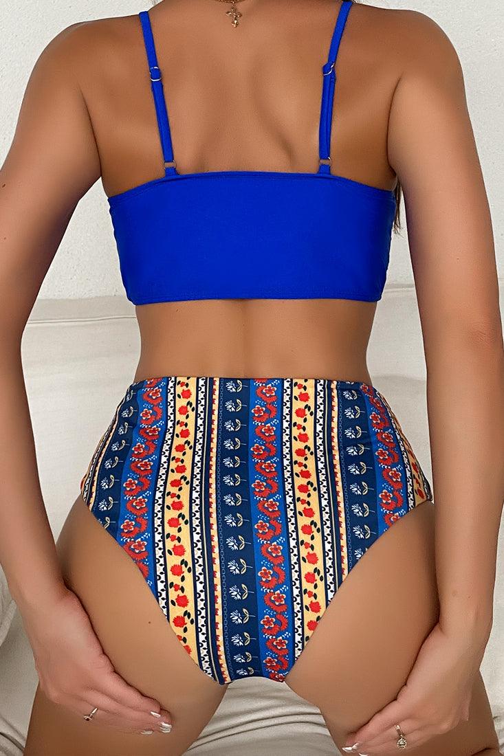 Royal Blue Multi Printed Cheeky Sexy Two Piece Swimsuit