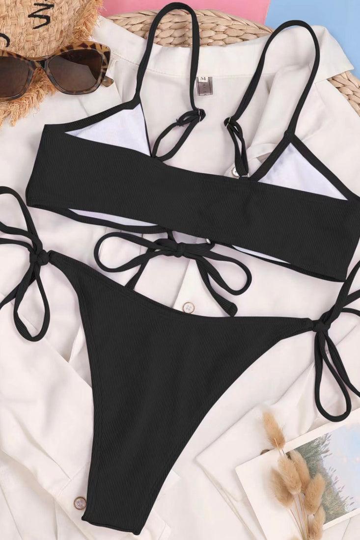 Sexy 2pc Black Cheek Bikini Side Tie