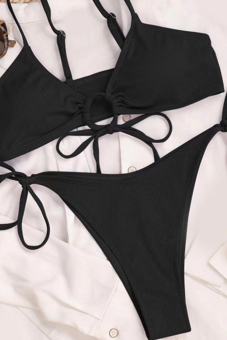 Sexy 2pc Black Cheek Bikini Side Tie