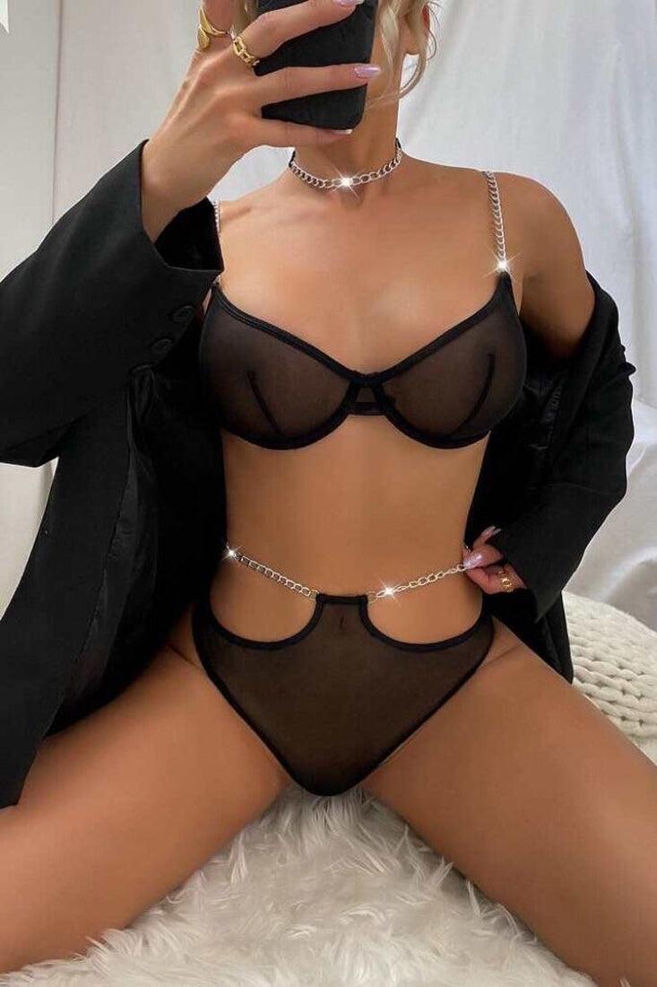 Sexy 2pc Black Mesh Lingerie Set